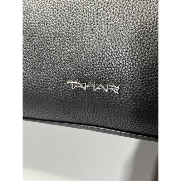 Tahari Avery Vegan Leather Hobo Bag Shoulder Crossbody Bag Black Zip Top Large - Picture 7 of 10